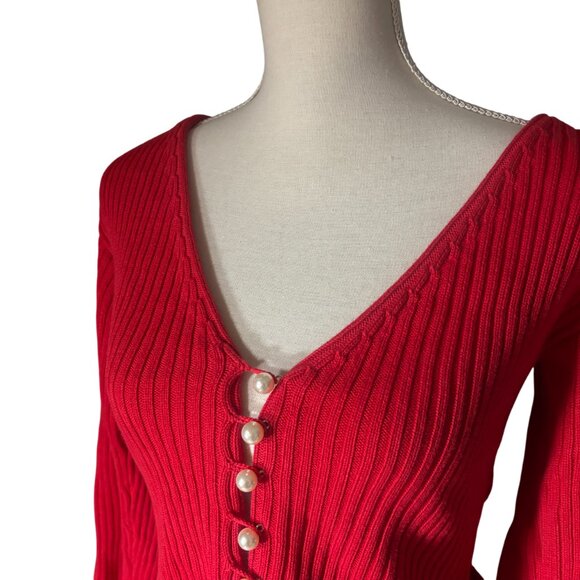 Musier Paris Clarisse Clara Cardigan sweater in red size 40 US 8 S M shrunken - Picture 5 of 14